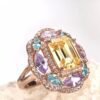 Δαχτυλίδι Ασήμι 925  σε ροζ χρυσο Cushion με Κίτρινη Πέτρα & Ζιργκόν